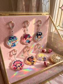1pc/6Pcs HypMic Chibi Charm Acrylic Keychains, Hypnosis Microphone Q-Version Idol Pendant, Backpack Charm Fan Essential Gift High Transparency Material, Suitable For Backpack, Bag, Phone, Kindle And Daily Decoration - Multicolor - View 3
