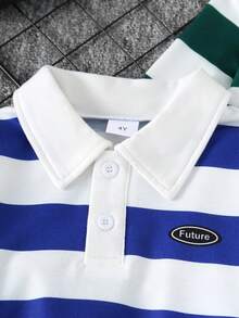 Autumn/Winter Boys' Letter Print Striped Polo Collar Long Sleeve Top - Multicolor - View 5