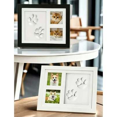 1pc DIY Pet Paw Print Photo Frame, Dog, Cat & Pet Paw Print Keepsake Set With Photo Frame And Paw Print Clay Mold, Pet Paw Print Pattern Memorial Gift Set