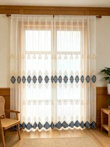 1pc Rod Pocket Modern Minimalist European Embroidered Sheer Curtain For Living Room Bedroom Balcony Bay Window Decor - Multicolor - View 2