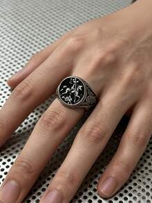 1pc St. George Dragon Slayer 316L Stainless Steel Ring, Vintage Celtic Knot Engraved Men's Ring, Non-Fading - St. George Dragon Slayer Men's Ring - View 6