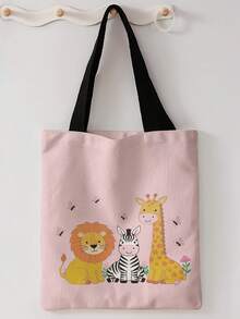 1 buah Tas Tote Kanvas Motif Hewan Kartun, Tas Bahu Genggam Kapasitas Besar, Tas Belanja yang Dapat Digunakan Kembali untuk Pesta Festival Musik, Pengemasan Buku Sehari-hari - MultiWarna - View 13