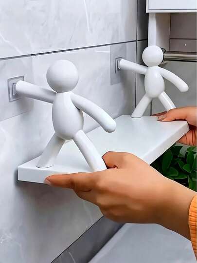 1/2pcs Small Person Non Perforated Storage Rack Bracket, Wall Mounted Fixed Bracket, Bathroom Decoration Rack, Toiletries And Bathroom Accessories Storage, Office Home Decoration Storage, Essential Supplies For University Dormitories