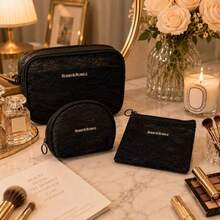 4pcs Lace Mesh Makeup Bag Set, Portable Travel Breathable Cosmetic Bag Toiletry Bag Makeup Wallet Storage Bag, Suitable For Home Travel Accessories - Black - View 4