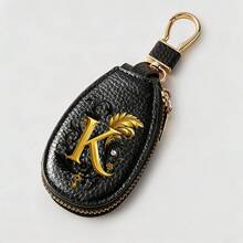 Litchi Pattern Key Bag -Black Gold Letters A-Z Car Key Protection Cover,PU Key Storage Clip,Zipper Bag,Car Key Storage Device,Car Keychain,Unisex Gift - Multicolor - View 55