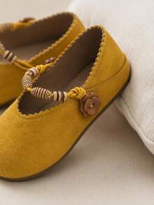 Vintage Suede Mary Jane Beaded Floral Decor Soft Sole Low Vamp Photo-Taking Travel Spring Autumn Children Casual Shoes - Ginger - View 6