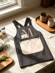 Kitchen Apron Featuring A Detachable Hand Towel, A Design With Letter And Floral Patterns, And Dual Pockets; Durable And Easy To Clean, Making It Ideal For Baking, Cooking, And Use In Both Homes And Restaurants. - Multicolor - View 4