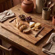 Acacia Wood Cutting Board Large With Handle - Solid Wood Chopping Block For Kitchen, Reversible Butcher Board For Meat Vegetables Fruits, Charcuterie Serving Tray, Christmas Gift For Home Cook - Multicolor - View 4