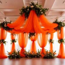 1pc Romantic 393 Inch Deep Orange Tulle Fabric, Long Solid Color Tulle Curtain, 100% Polyester Fabric, Multi-Purpose Party Backdrop, Suitable For Wedding Arch, Home Decor, Wedding Arch Backdrop, Baby Shower Decor, Purple Arch Fabric, Home Decor, Birthday Wedding Party - Dark Orange - View 10