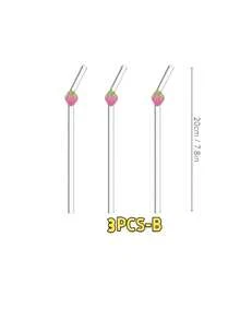 3PCS Three-Color Strawberry Glass Straws,Reusable Curved For Coffee, Milk Tea, Juices, Smoothies, Hot/Cold Drinks. Perfect For Parties, Cafes, Gifts For Lovers, Friends. Christmas, Thanksgiving, Back To School. - View 13