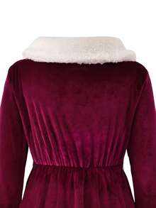 Vihyde Tween Girls Christmas New Arrival 2 Pieces Outfit, Luxe Velvet Faux Fur Trim Gold Embroidery Midi Dress With Christmas Hat Set - Burgundy - View 8