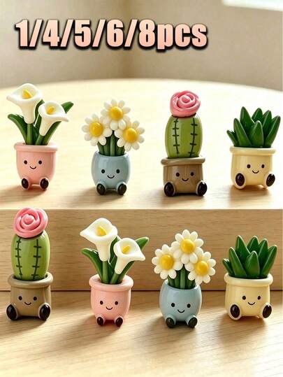 12/6/1pc Potted Flower Shaped Decorative Ornament, Cute Creative Magnetic Decor, Suitable For Outdoor Garden Decoration, Room Decoration, Wedding Decoration, Holiday Accessories, Garden, Travel Essentials, Bachelorette Party Supplies, Office Desk Decor