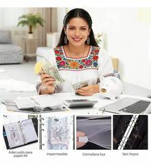 YICHN Organizador De Dinero A6,Agenda A6 de Anillas Desmontable + 12 Tarjetas dePresupuesto +12 Sobres para Efectivo +stickers en inglés y etiquetas. Incluye 200calcomanfas de regalo. Gris - Negro - Ver 6
