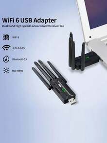 Driver-Free Wireless Network Adapter, WiFi6 High-Speed 5G Dual-Band USB Computer Receiver - Black - View 2