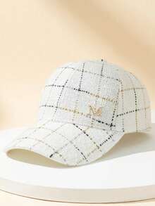 1pc Women's Fine Glitter Line Plaid M Baseball Cap, Sun Protection Duck Bill Hat For Commuting, Street, Travel, Hiking, Fishing, Driver And Gift - White - View 2