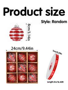10/9/1pc Red Christmas Ball Ornament Set With Merry Christmas Ribbon, Transparent Glitter Swirl Onion Ball And Confetti Design, Suitable For Holiday Tree, Wreath, Garland, Gift Wrapping, Fireplace Mantel Display, Party Home Decor, Adult Style - Multicolor - View 8