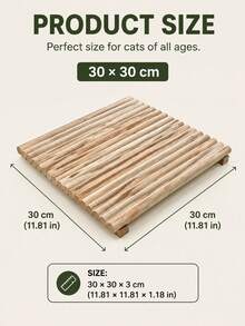 Solid Wood Cat Scratcher Lounge, 2-In-1 Wooden Cat Resting Bed & Scratch Board, Sturdy Indoor Cat Furniture, Durable Cat Lounger For Cats - 30cm X 30cm - View 3
