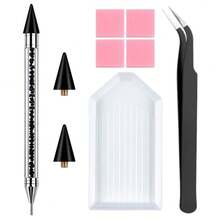 Juego de bolígrafo para recoger diamantes de pintura con bandeja | Bolígrafo de cera para diamantes, herramientas de arte de uñas con diamantes brillantes - A - Ver 9
