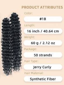 Women's Feather Crochet Hair Extensions 16 Inch 50 Bundles Pre-Split Invisible Jerry Curl Crochet Hair Synthetic Hair Extensions (50 Bundles Natural Black) - Black - View 4