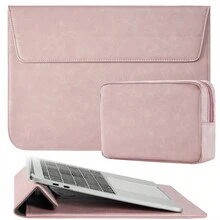 حقيبة لابتوب من جلد PU من SENLASI 3 في 1 مع حامل مبطن - حقيبة لابتوب مريحة ل- MacBook Air Pro 13 14 بوصة M1 M2 M3، Neo A18، حقيبة لابتوب مع وسادة ماوس مدمجة، خفيفة الوزن، عالية الجودة، وردي - مشاهدة 2