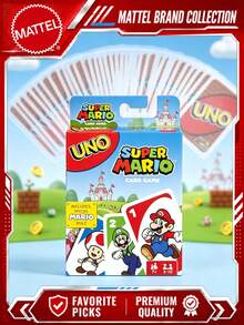 لعبة بطاقات UNO من Mattel بموضوع Nin-Tendo Sup-Er Mario - تتضمن Luigi و Princess Peach و Yo-Shi و Toad وشخصيات أخرى، لعبة بطاقات حفلة ممتعة، ألعاب حفلة للمراهقين، فكرة هدية للمعجبين واللاعبين، هدايا لأعياد الميلاد والكريسماس والهالوين - متعدد الألوان - مشاهدة 1