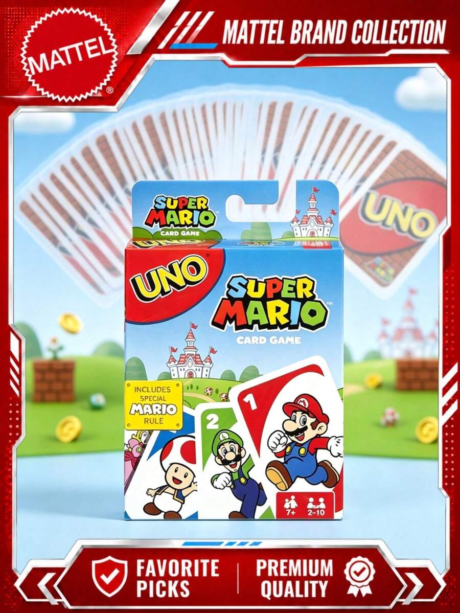 لعبة بطاقات UNO من Mattel بموضوع Nin-Tendo Sup-Er Mario - تتضمن Luigi و Princess Peach و Yo-Shi و Toad وشخصيات أخرى، لعبة بطاقات حفلة ممتعة، ألعاب حفلة للمراهقين، فكرة هدية للمعجبين واللاعبين، هدايا لأعياد الميلاد والكريسماس والهالوين - متعدد الألوان - مشاهدة 1