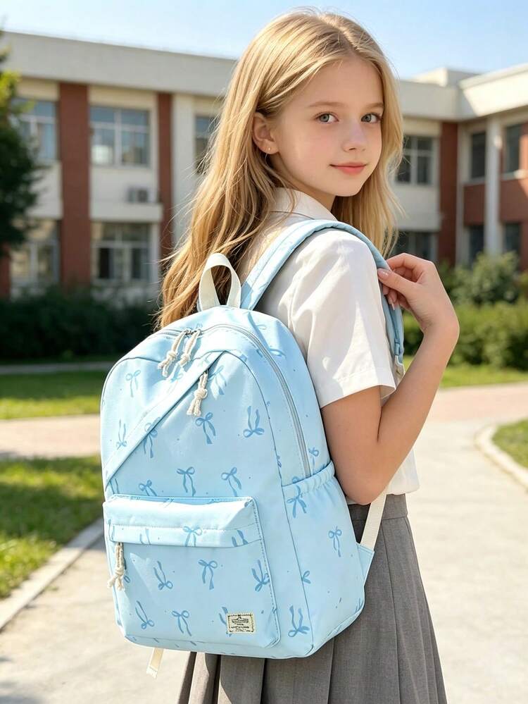 3-Piece Back To School Backpack Set - Bow Pattern Large Capacity Backpack + Lunch Bag + Pencil Case Multi-Pack, With Laptop Compartment, Durable Nylon Backpack, With Adjustable Shoulder Straps And Spacious Multi-Pockets - Lightweight Portable Zipper Bag, Suitable For Students/Teenagers/Graduates, Perfect For Outdoor/Travel/Middle School/High School/College, Essential College Backpack - Multicolor - View 6