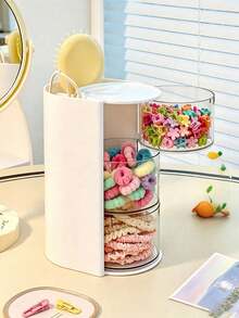 1pc Multi-Functional Rotating Desktop Storage Box, Rotating Multi-Layer Transparent Hair Accessory Storage Box, Room Rotating Desktop Storage Box, Hair Accessory Storage Box, Hair Accessory Storage Box, Best Birthday Gift. - Multicolor - View 5
