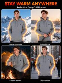 1 Pack Men Women Black Grey Dual Color Heated Sweatshirt 10 Heating Zones Loose Fit All Weather Cold Resistant Heating Fleece Lined Hoodie - Light Grey - View 3