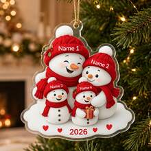 Custom Snowman Family Christmas Ornament, Personalized 2-5 Names Family Hanging Decor, Customized Snowman Christmas Tree Ornament 2026, Customizable Holiday Keepsake Gift For Mom Dad Family, Xmas Decorations - Style C - View 5