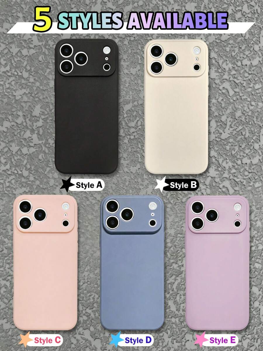 1pc 5 Colors Optional Solid Matte Phone Case Covers Unisex Minimalist All-Match Style Daily Versatile Black Beige Pink Blue Purple TPU Soft Shell Full Coverage Anti-Drop Compatible With IPhone Case,Compatible With IPhone17 /Compatible With IPhone17 Promax/Compatible With IPhone16 /Compatible With IPhone 15 /Compatible With IPhone 14 Pro Max Fast Shipping - Multicolor - View 1