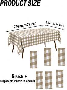 Thickened PEVA Rectangular Disposable Tablecloth, Waterproof And Oil-Proof, Plaid And Solid Color Options, Suitable For Birthday Party, Picnic, Wedding, Banquet, Home Dining Table Decoration, 9 Colors Available - Khaki Plaid - View 9