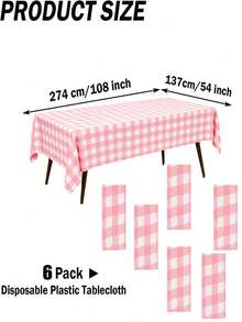 Thickened PEVA Rectangular Disposable Tablecloth, Waterproof And Oil-Proof, Plaid Pattern And Solid Color Options, Suitable For Birthday Party, Picnic, Wedding Banquet, Home Dining Table Decoration, 9 Colors Available - Pink Plaid - View 7