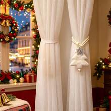 Christmas Tree Snowflake Pattern Curtain Tiebacks 2pcs Set Convenient Storage Curtain Tie Ropes, Universal Fixed Tie Straps For Sheer And Fabric Curtains, Christmas Holiday Home Window Atmosphere Decoration, Holiday Gift Decor Accessories - C-multicolor - View 10