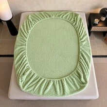 1pc Jacquard Fitted Sheet (Pillowcase Not Included), Multiple Colors Available, Soft & Warm Mattress Protector, All-Around Elastic Design, Comfortable & Durable Home Textile, Bedroom Bedding, Suitable For All Seasons, Great Gift - Light Green - View 5