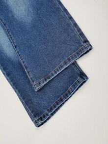Girls' Elastic Waist Pocket Wide Leg Loose Casual Denim Jeans - Blue - View 5