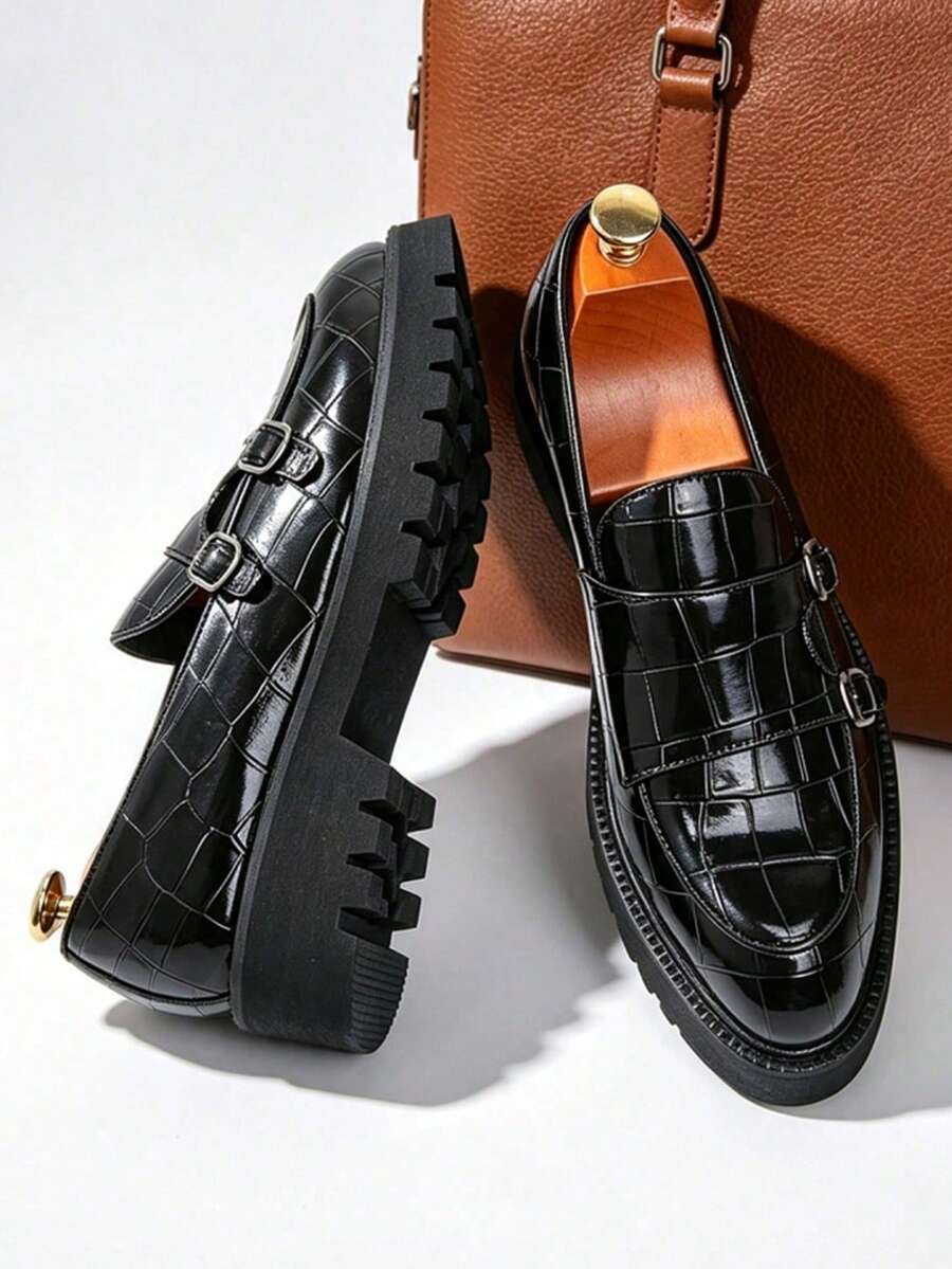 Men's Formal Pointed Toe Casual Shoes, Fashion Korean Style Slip-On Thick Sole Height-Increasing Leather Shoes, Suitable For Daily Casual, Business, Ball, Formal, Wedding, Party, Evening Banquet, Commuting And Various Occasions