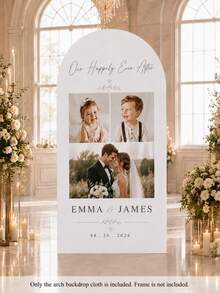 可客製化婚禮拱門布藝裝飾套，可印照片/姓名/日期/文字，雙面聚酯纖維彈性背景布，派對裝飾，婚禮歡迎牌，新娘婚前派對禮物，無需電源，適用於婚禮、生日、派對 - 彩色 - 查看 3