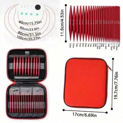 Interchangeable Circular Knitting Needle Set With Storage Case - 13 Sizes Double-Ended Aluminum Needles, Color-Coded And Labeled, Ergonomic Grip, Lightweight And Durable, Suitable For Knitting, Crochet, Weaving - Perfect For Beginners And Experienced Users