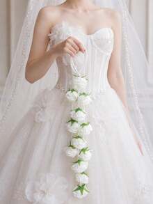 1pc Bohemian Style Extra Long Draping Handheld Bouquet With Flower, Pearl Chain And Tassel, Wedding Photography Prop - Multicolor - View 2