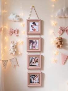 1pc Pink Hanging Photo Frame, Suitable For Displaying Mother And Baby Commemorative Photos, Decorative Frame For Displaying Multiple 4x4 Inch Square Photos, Creative Wall Decor For Baby Room, Storage And Display Of Children's Commemorative Photos, Single Frame Without Photos - Multicolor - View 3