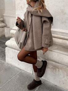 26 Autumn/Winter New Unique Silhouette Fashion Versatile Scarf Overcoat Daily Campus Style - Maroon - View 8