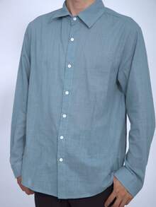 Men's New White Classic Casual Long Sleeve Shirt, Fashionable Outdoor Shacket - Blue - View 2