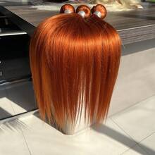 BINF 萬聖節 Cosplay 薑橘色直髮真人髮束 3 件組 10-30 英吋 毛鱗片對齊 Remy 髮編織,柔軟絲滑真人髮接髮,適合女性派對造型,顏色 350 直髮束 - S350 - 查看 3