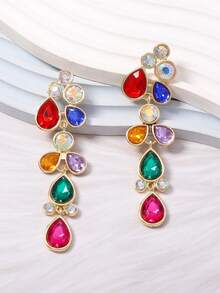 1 Pair European & American Vintage Bohemian Alloy Rhinestone Geometric Water Drop Tassel Earrings, Fashion High-End Style - Teardrop Tassel Earrings - View 7
