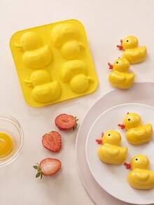 4-Cavity Big Yellow Duck & Little Yellow Duck Silicone Baking Mold, Cute Cartoon Duck Cake Chocolate Dessert Mold, Home DIY Baking Tool - Multicolor - View 1