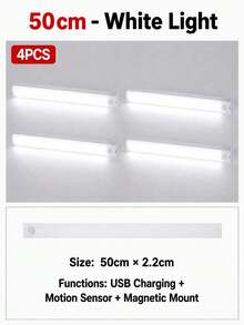 4 قطع شريط إضاءة LED دافئ USB 10/20/30/50 سم مع مستشعر حركة - شريط إضاءة LED بمستشعر حركة لاسلكي، إضاءة تحت الخزانة، مصباح ليلي مغناطيسي قابل للشحن قابل للالتصاق للممر وخزانة المطبخ والرف والخزانة وديكور المنزل - متعدد الألوان - مشاهدة 33