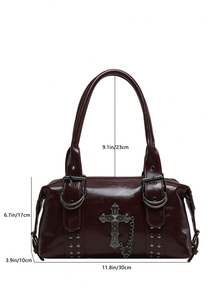 Shoulder Bag With Rivet Decor, Detachable Strap And Zipper Closure, Cool Style Underarm Bag, Women's Bag, Unique Niche Design, Suitable For Daily Outings, Dates, Commuting And Casual Crossbody Wear - Burgundy - View 2