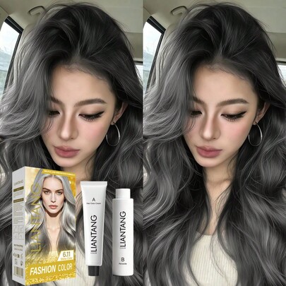 Kit de Tinte de Cabello Gris Ceniza LIANTANG, Conjunto de Crema de Tinte de Cabello de Larga Duración para Mujeres, Coloración de Cabello DIY en Casa de Baja Irritación y Suave
