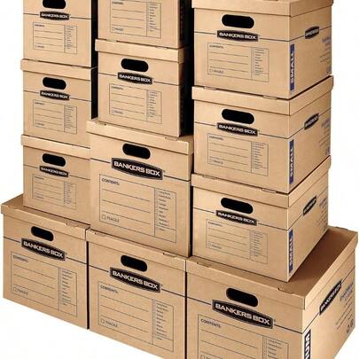 Bankers Box SmoothMove Classic Moving Kit Boxes, Tape-Free Assembly, Easy Carry Handles, 8 Small 4 Medium, 12 Pack(7716403)